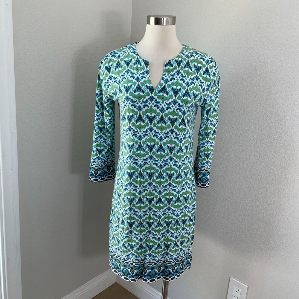 Coolibar Womens Small Oceanside Tunic Dress UPF 50+ 3/4 Sleeve V Neck‎